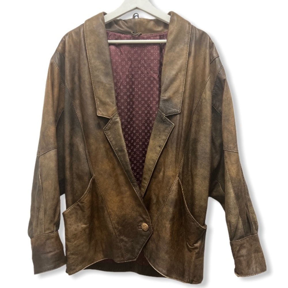 Vintage A Norma Della Legge Mens Small Patchwork Leather Jacket Made in Italy